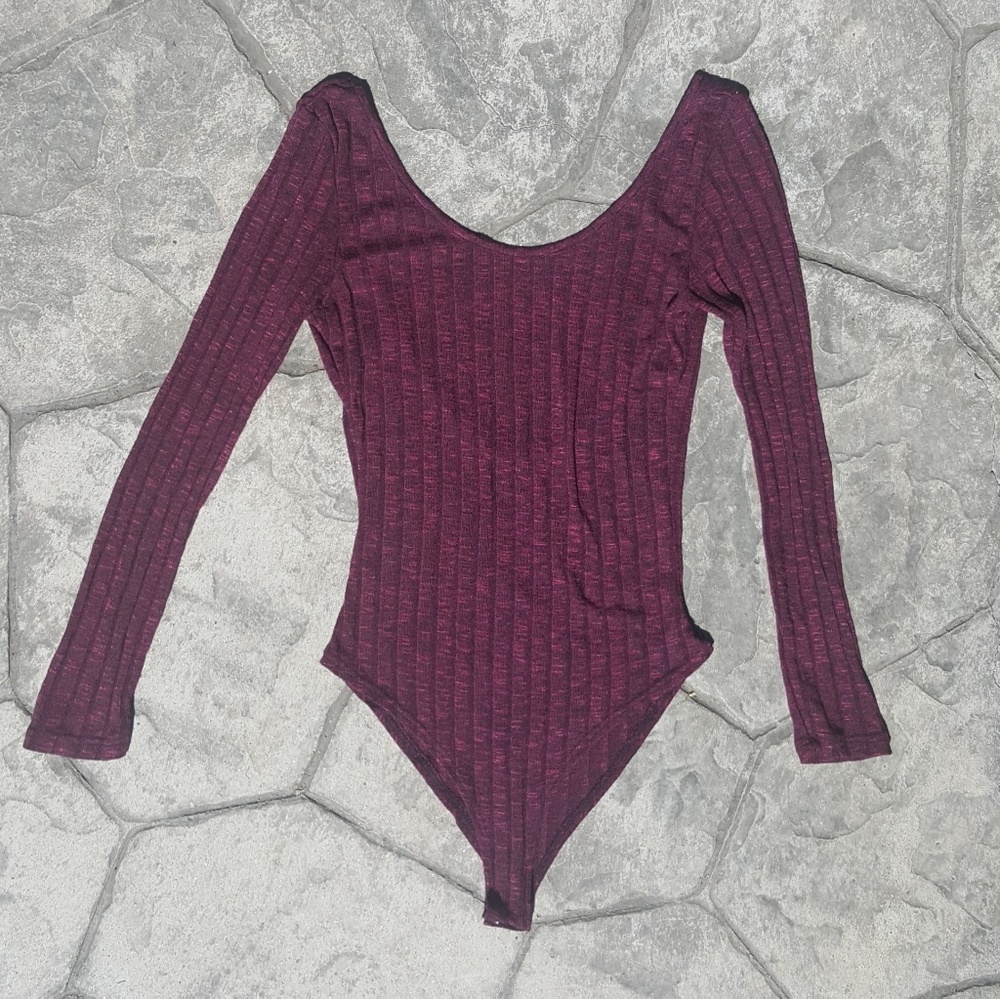 Bodysuit Long Sleeve Low Back Purple Medium